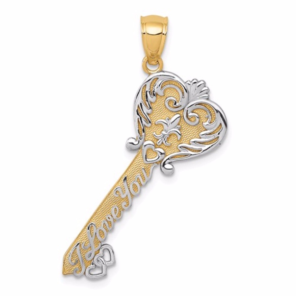 14K I LOVE YOU Filigree Heart Key Charm